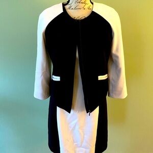 Black and white color block fully lined dress and jacket set size 4